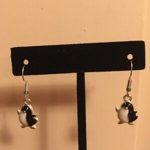 Penguin Charm Earrings in Black and Silver